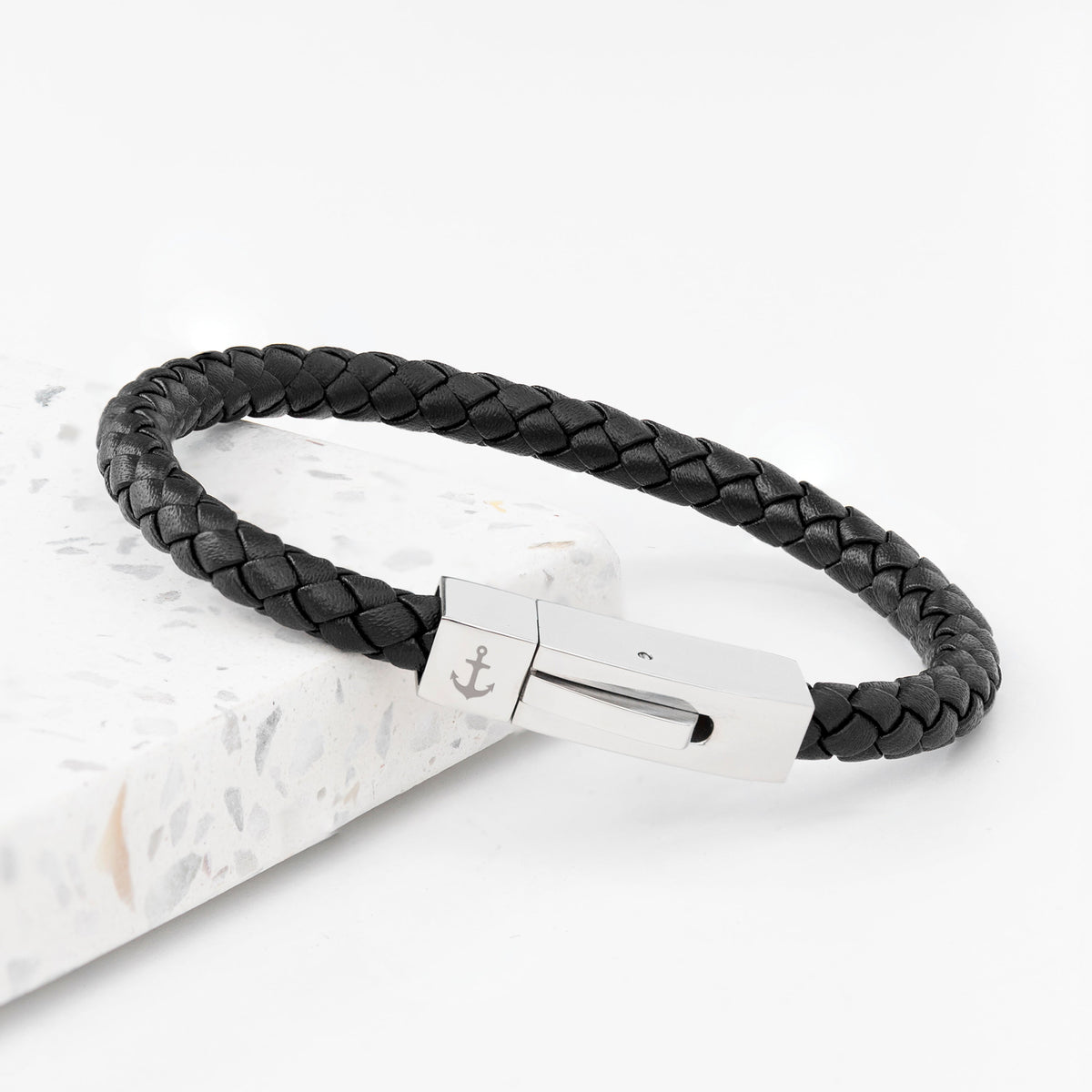 Personalised Men's Leather Anchor Bracelet with Tube Clasp