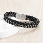Personalised Men's Woven Leather and Stainless Steel Bracelet
