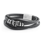 Personalised Men's Stacked Leather Skull Bracelet