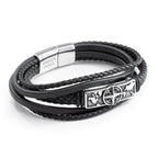 Personalised Men's Travel Compass Stacked Leather Bracelet