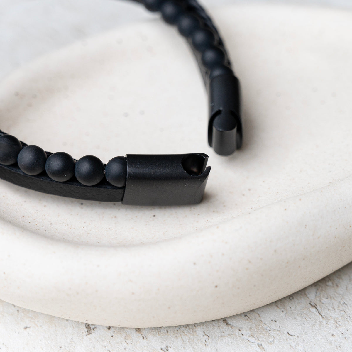 Personalised Men's Beaded and Stacked Leather Cross Bracelet
