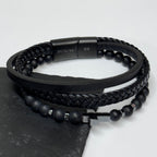 Personalised Men's Beaded and Stacked Leather Cross Bracelet