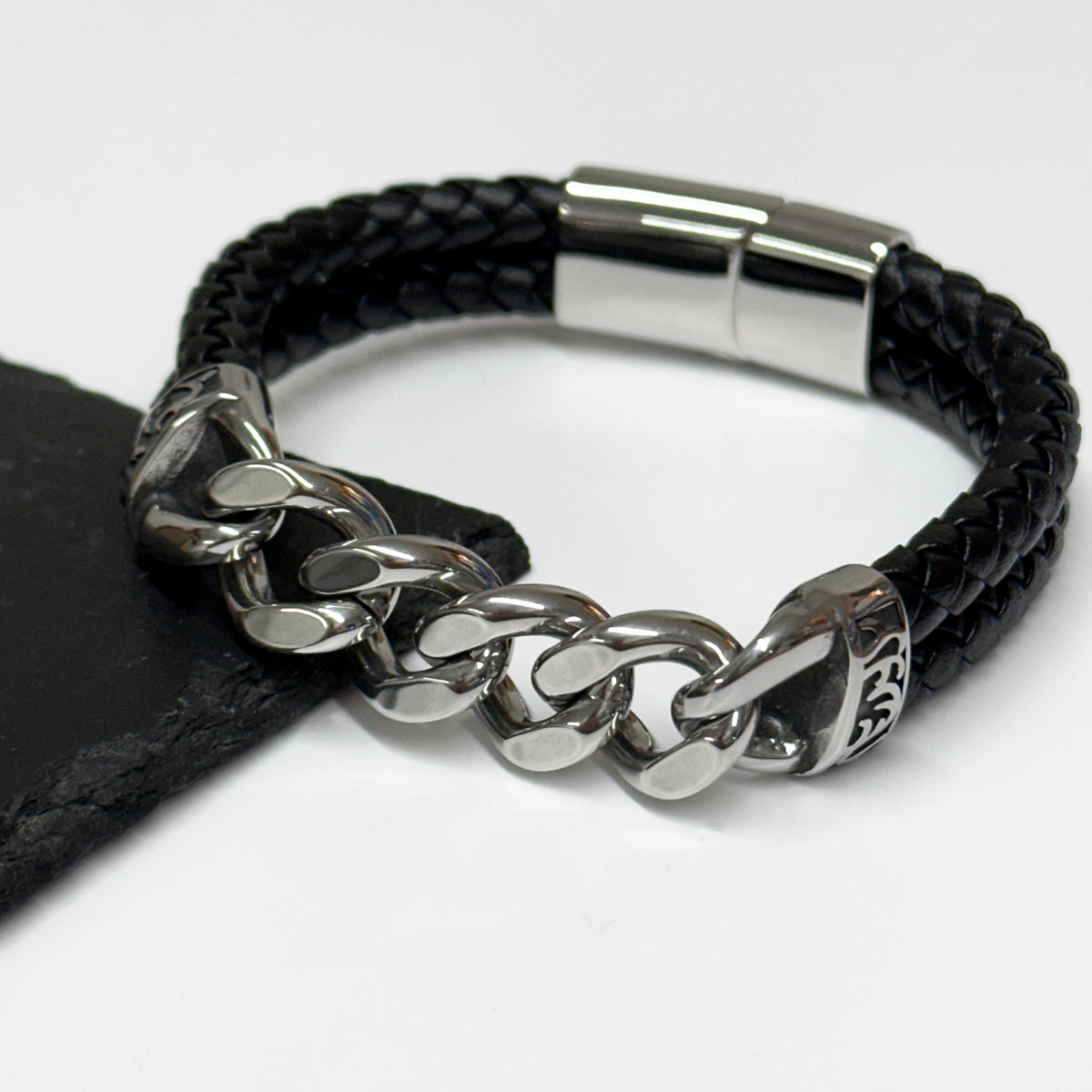 Personalised Urban Steel Leather Bracelet