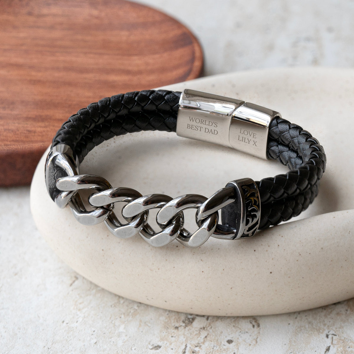 Personalised Urban Steel Leather Bracelet