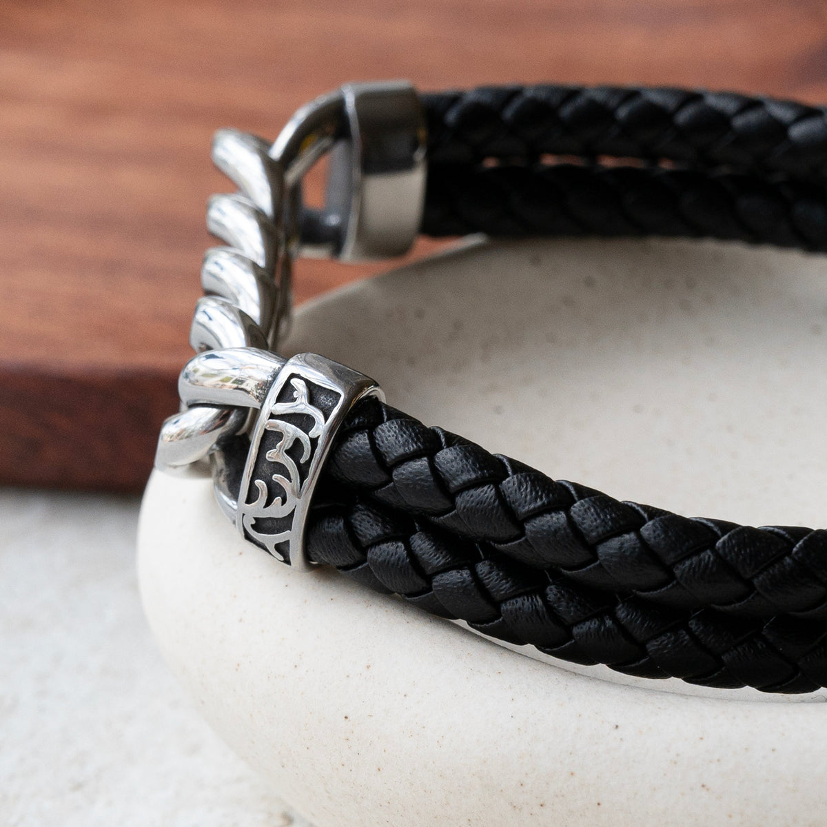 Personalised Urban Steel Leather Bracelet