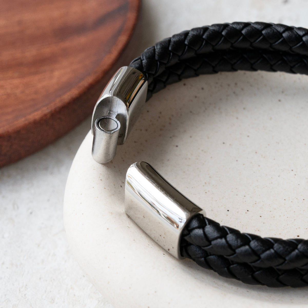 Personalised Urban Steel Leather Bracelet