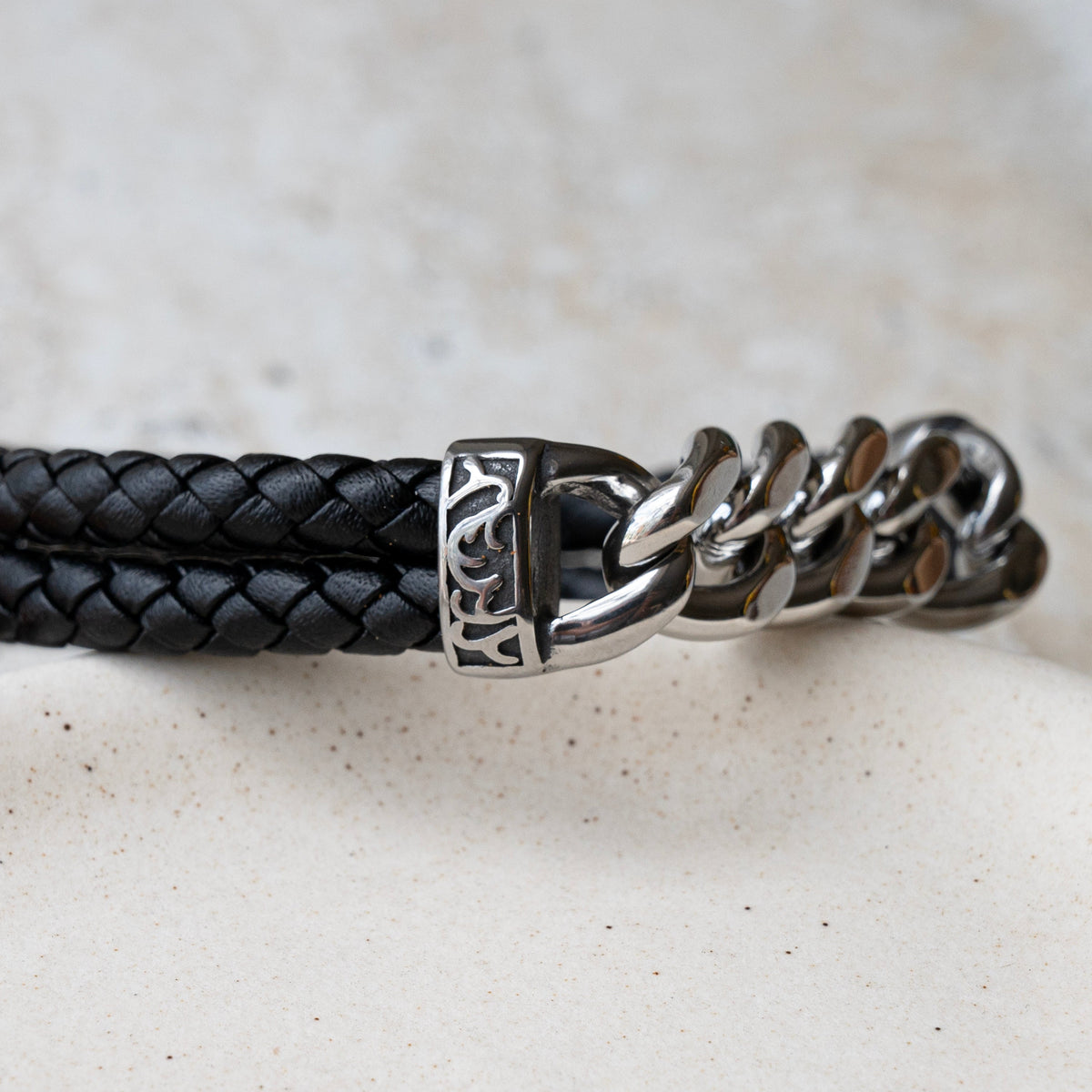Personalised Urban Steel Leather Bracelet