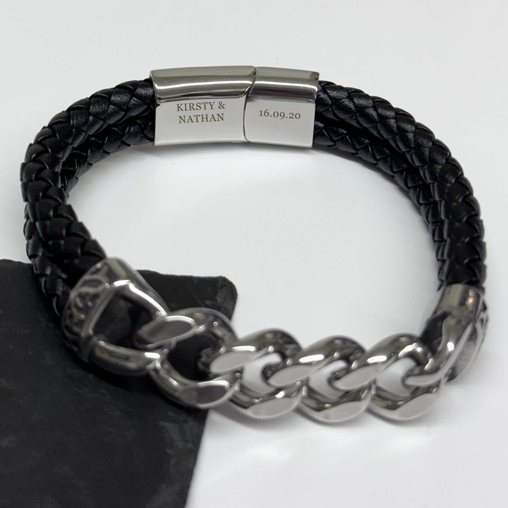 Personalised Urban Steel Leather Bracelet