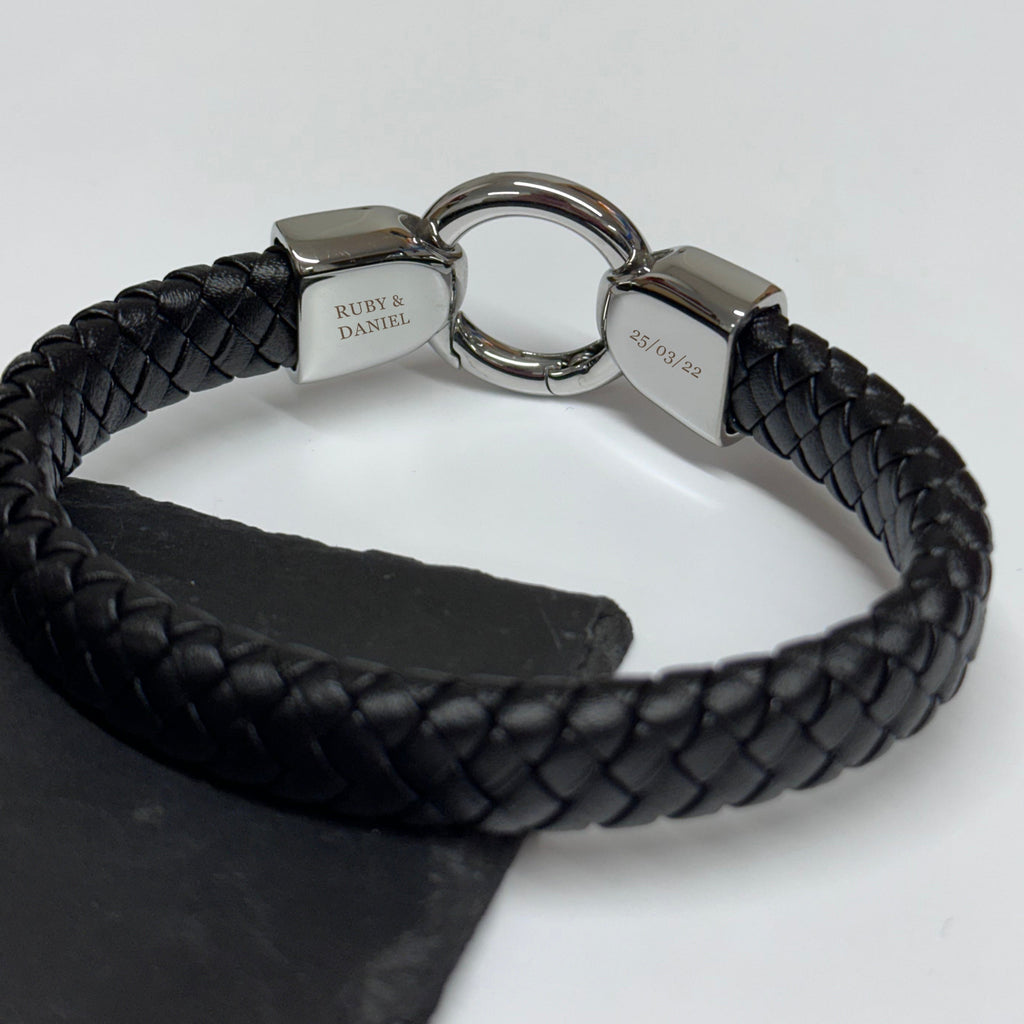 Personalised Men's Eternity Ring Leather Bracelet