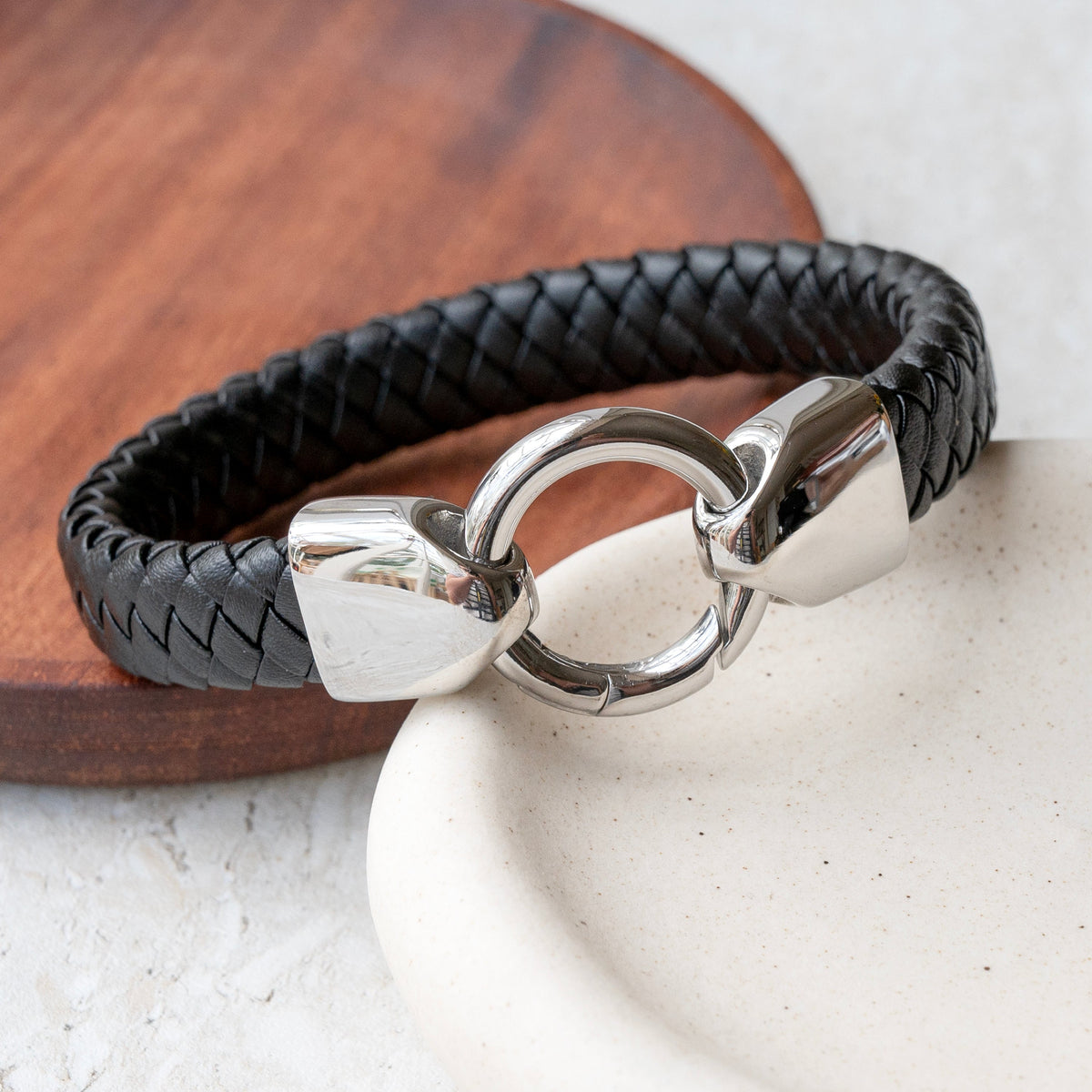 Personalised Men's Eternity Ring Leather Bracelet