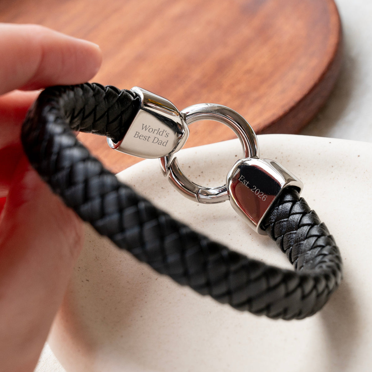 Personalised Men's Eternity Ring Leather Bracelet