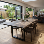 Live / Waney Walnut Colour Edge Dining Table With Metal Legs