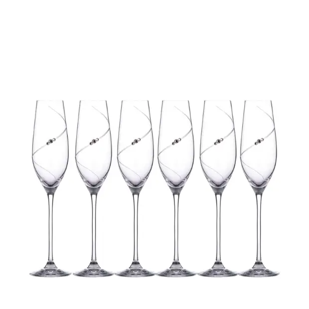 Diamante Champagne Flutes with Swarovski Crystals - Gift Box of 6