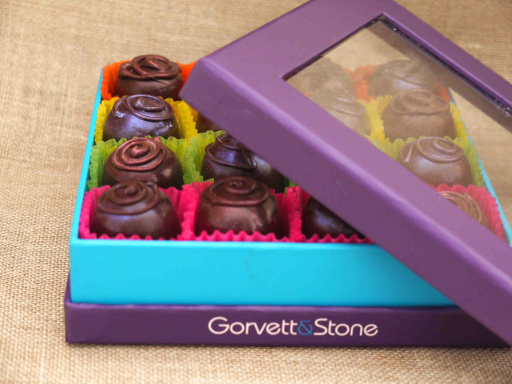 Handmade Rose & Violet Fondant Creams in 70% Dark Chocolate