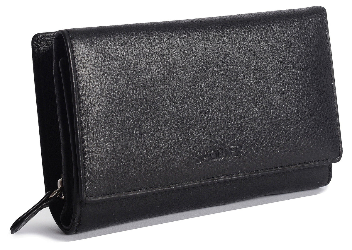 SADDLER PAULA Handmade Leather Trifold Purse, RFID Protected | 8 Card Slots, ID Window & Rear Zip Pocket | Gift Boxed