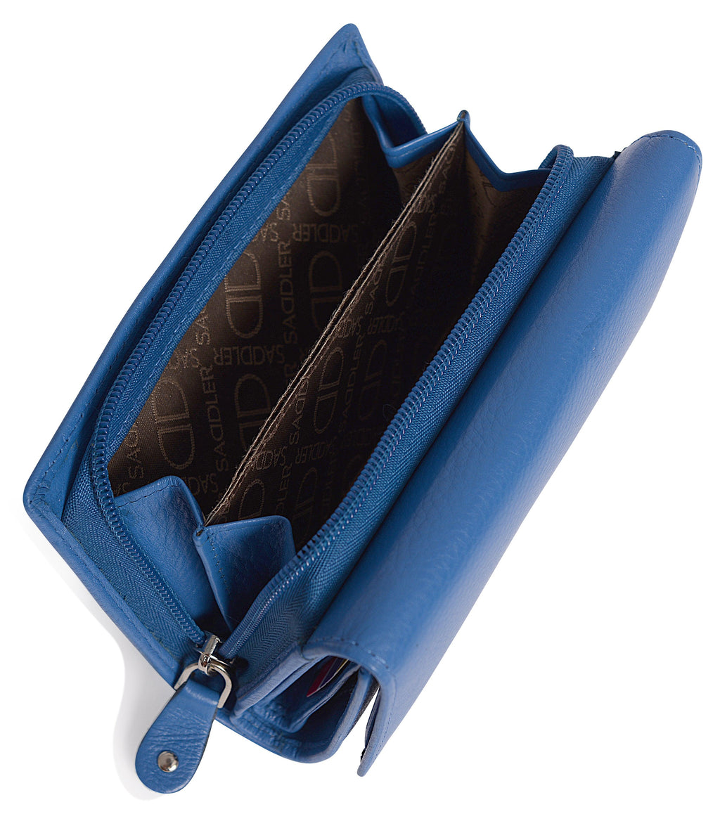 SADDLER PAULA Handmade Leather Trifold Purse, RFID Protected | 8 Card Slots, ID Window & Rear Zip Pocket | Gift Boxed