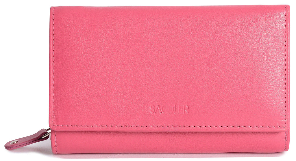 SADDLER PAULA Handmade Leather Trifold Purse, RFID Protected | 8 Card Slots, ID Window & Rear Zip Pocket | Gift Boxed