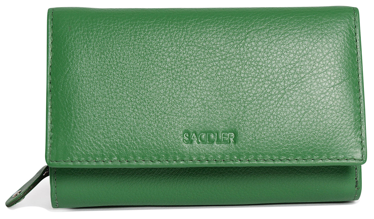 SADDLER PAULA Handmade Leather Trifold Purse, RFID Protected | 8 Card Slots, ID Window & Rear Zip Pocket | Gift Boxed