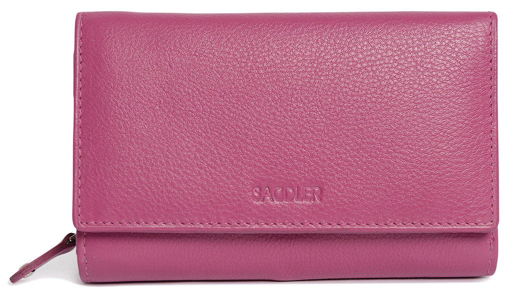 SADDLER PAULA Handmade Leather Trifold Purse, RFID Protected | 8 Card Slots, ID Window & Rear Zip Pocket | Gift Boxed
