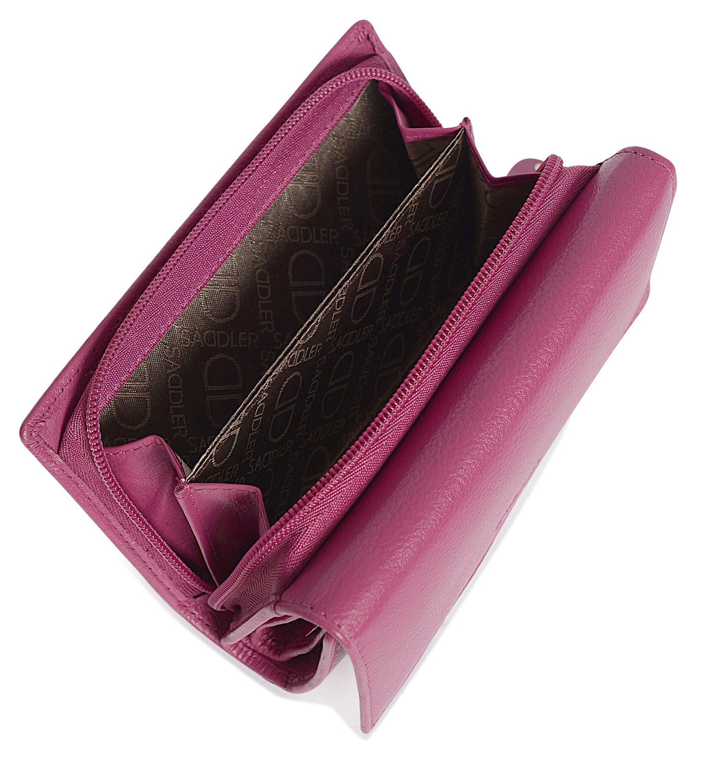 SADDLER PAULA Handmade Leather Trifold Purse, RFID Protected | 8 Card Slots, ID Window & Rear Zip Pocket | Gift Boxed