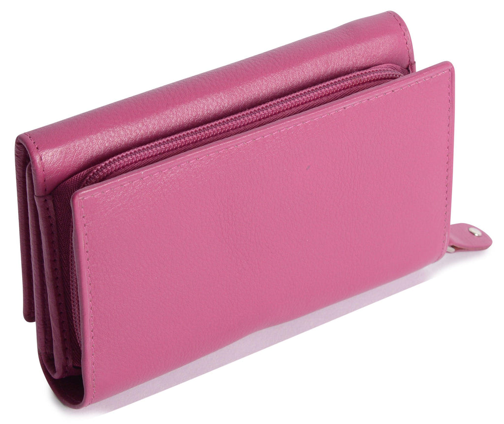 SADDLER PAULA Handmade Leather Trifold Purse, RFID Protected | 8 Card Slots, ID Window & Rear Zip Pocket | Gift Boxed