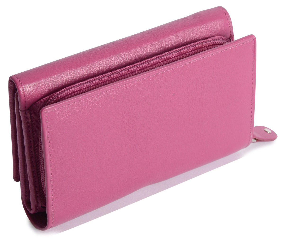 SADDLER PAULA Handmade Leather Trifold Purse, RFID Protected | 8 Card Slots, ID Window & Rear Zip Pocket | Gift Boxed