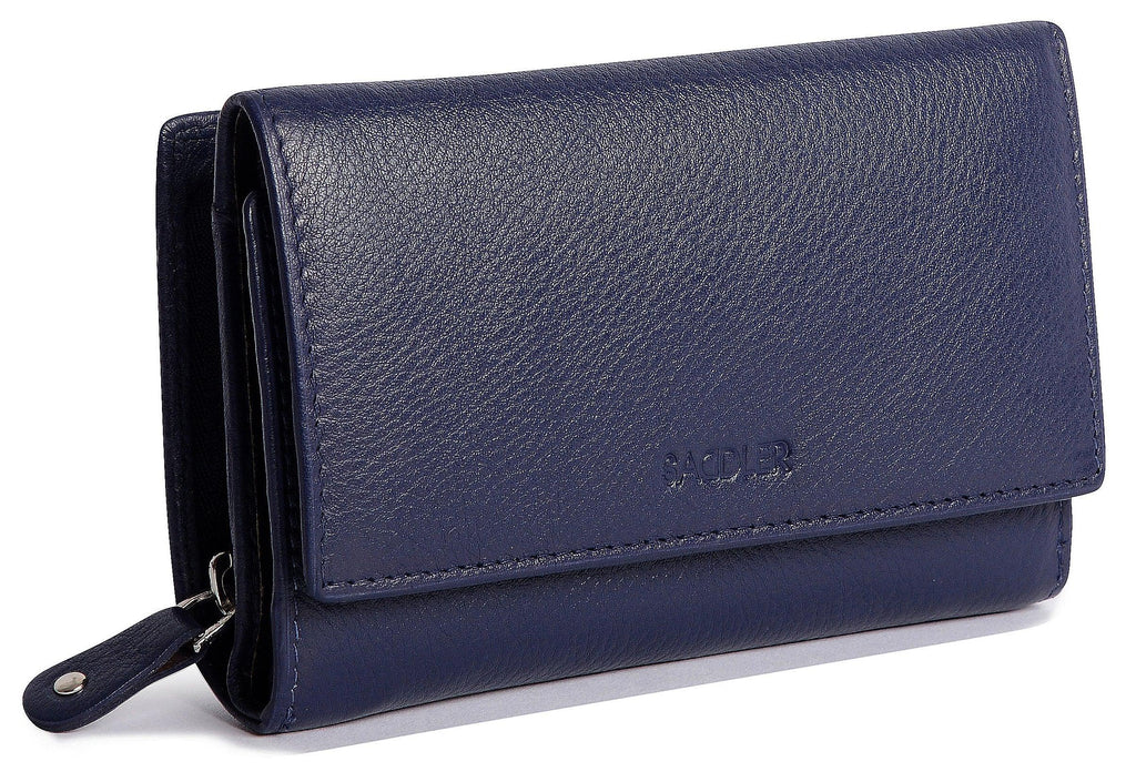 SADDLER PAULA Handmade Leather Trifold Purse, RFID Protected | 8 Card Slots, ID Window & Rear Zip Pocket | Gift Boxed