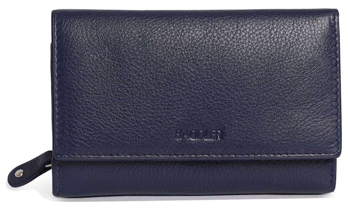 SADDLER PAULA Handmade Leather Trifold Purse, RFID Protected | 8 Card Slots, ID Window & Rear Zip Pocket | Gift Boxed