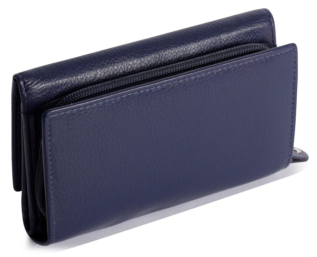 SADDLER PAULA Handmade Leather Trifold Purse, RFID Protected | 8 Card Slots, ID Window & Rear Zip Pocket | Gift Boxed