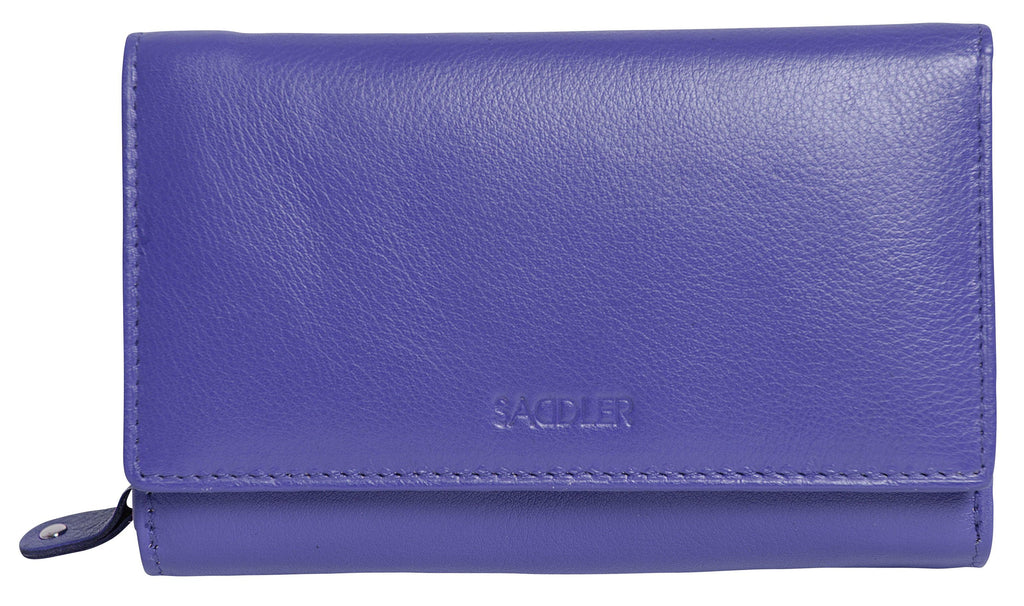 SADDLER PAULA Handmade Leather Trifold Purse, RFID Protected | 8 Card Slots, ID Window & Rear Zip Pocket | Gift Boxed