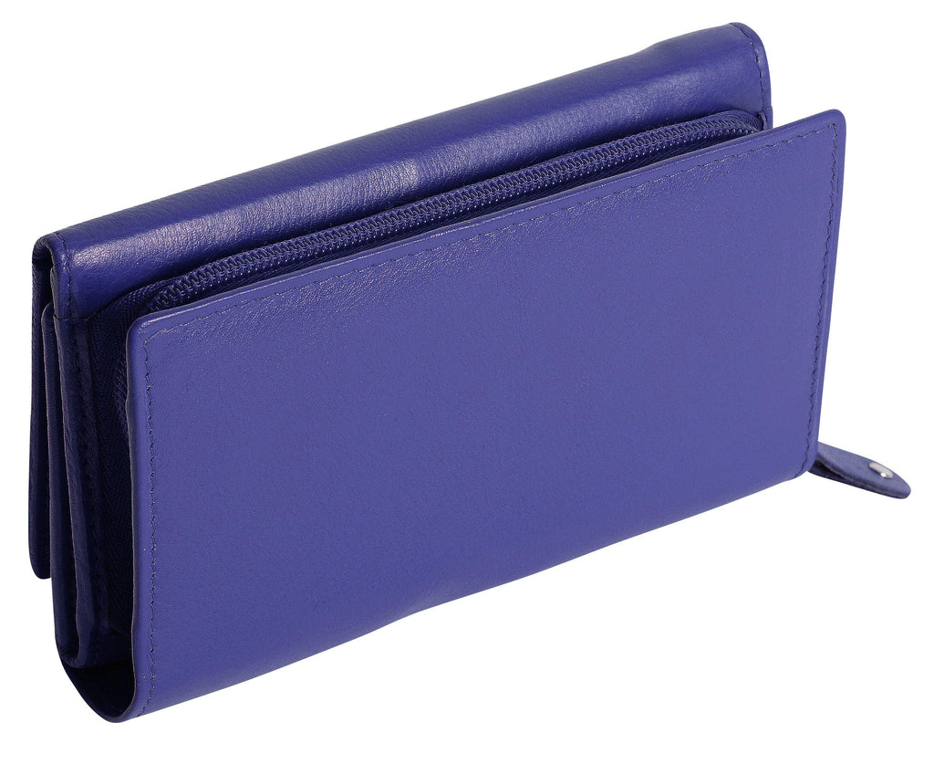 SADDLER PAULA Handmade Leather Trifold Purse, RFID Protected | 8 Card Slots, ID Window & Rear Zip Pocket | Gift Boxed