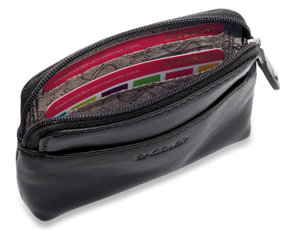 Compact Leather Zip-Top Purse "Pia", Handmade by Saddler | RFID Protected & Gift Boxed | Multi-Functional Card, Coin & Key Holder