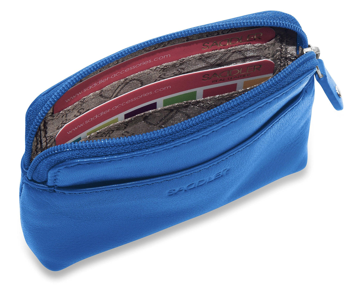 Compact Leather Zip-Top Purse "Pia", Handmade by Saddler | RFID Protected & Gift Boxed | Multi-Functional Card, Coin & Key Holder