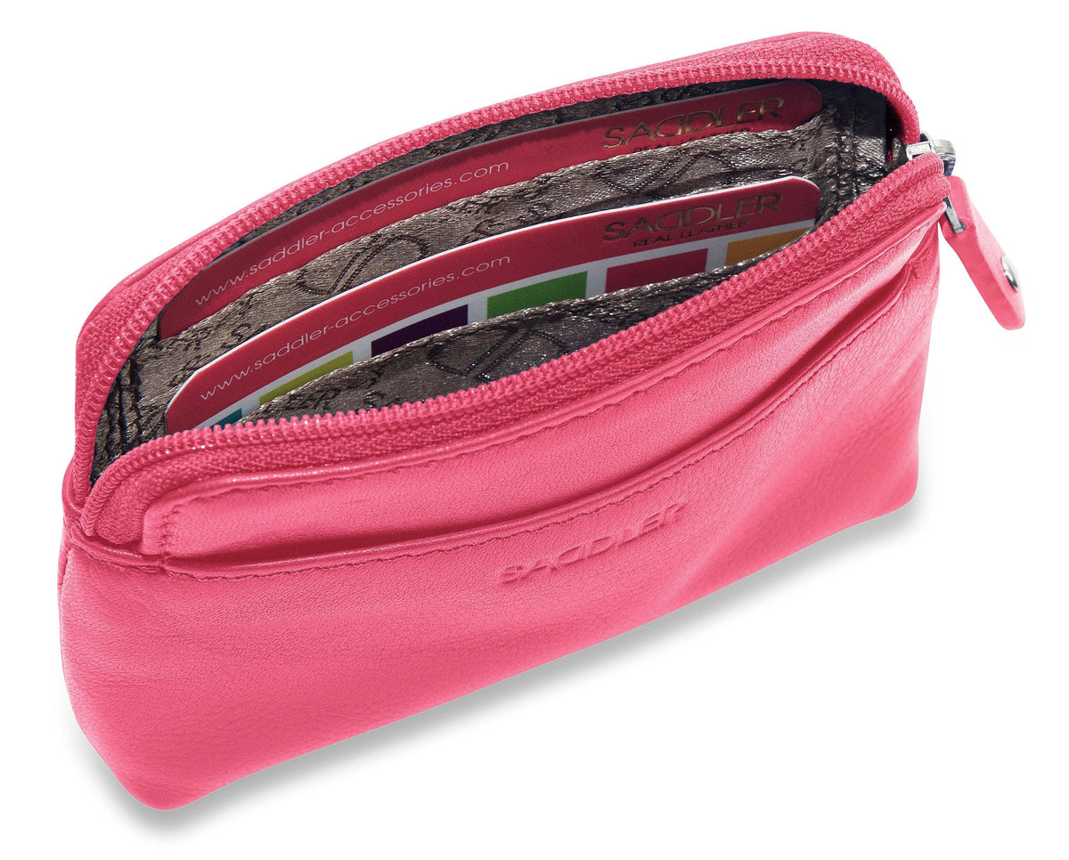 Compact Leather Zip-Top Purse "Pia", Handmade by Saddler | RFID Protected & Gift Boxed | Multi-Functional Card, Coin & Key Holder