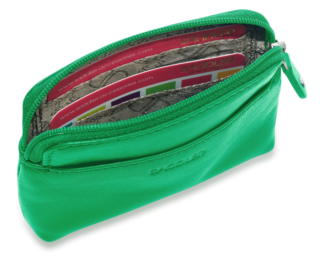 Compact Leather Zip-Top Purse "Pia", Handmade by Saddler | RFID Protected & Gift Boxed | Multi-Functional Card, Coin & Key Holder