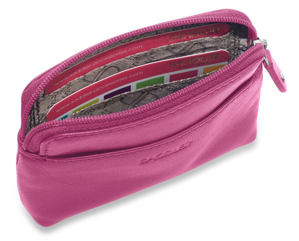Compact Leather Zip-Top Purse "Pia", Handmade by Saddler | RFID Protected & Gift Boxed | Multi-Functional Card, Coin & Key Holder