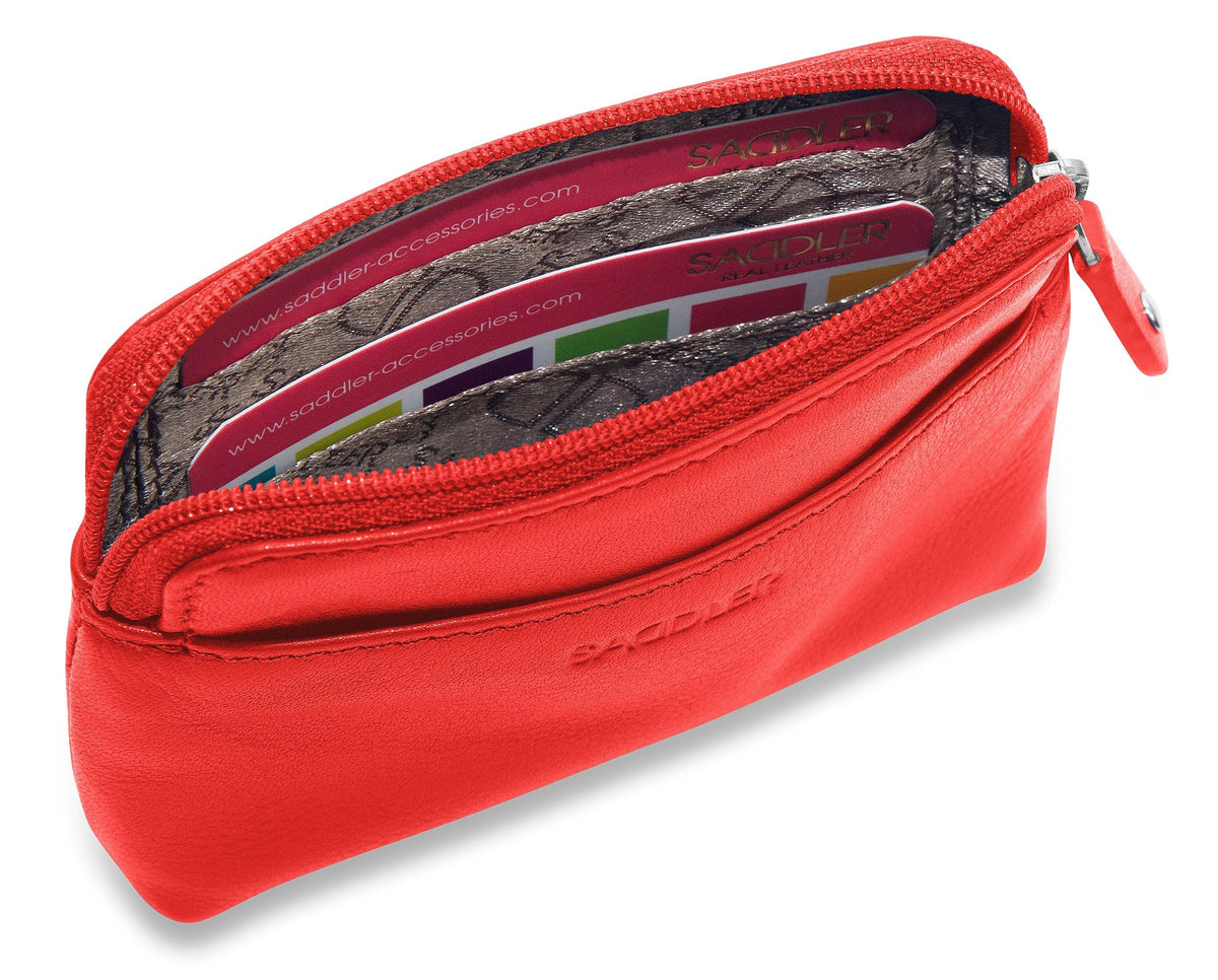 Compact Leather Zip-Top Purse "Pia", Handmade by Saddler | RFID Protected & Gift Boxed | Multi-Functional Card, Coin & Key Holder
