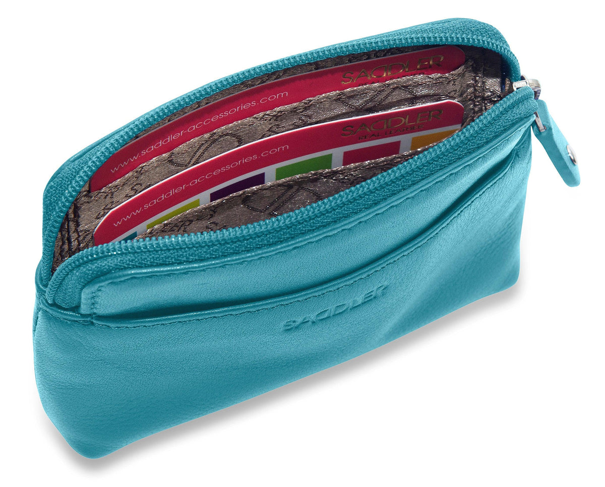 Compact Leather Zip-Top Purse "Pia", Handmade by Saddler | RFID Protected & Gift Boxed | Multi-Functional Card, Coin & Key Holder