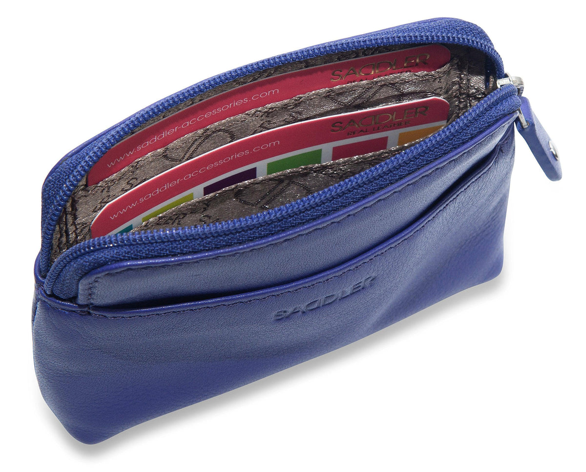 Compact Leather Zip-Top Purse "Pia", Handmade by Saddler | RFID Protected & Gift Boxed | Multi-Functional Card, Coin & Key Holder