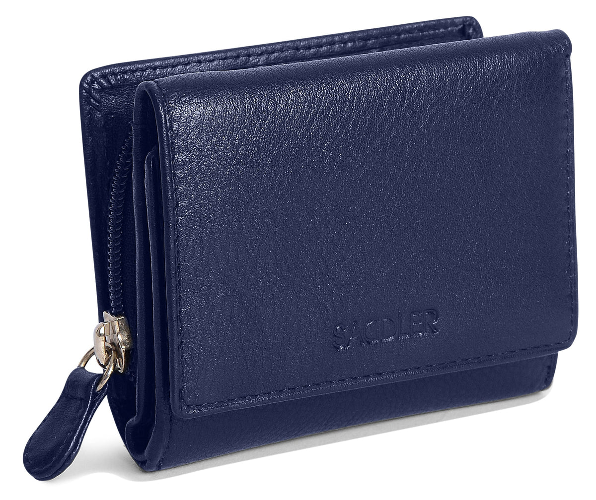 SADDLER CARLA Handmade Leather Compact Trifold Purse, RFID Protected | 5 Card Slots, ID Window & Zipped Coin Pocket | Gift Boxed