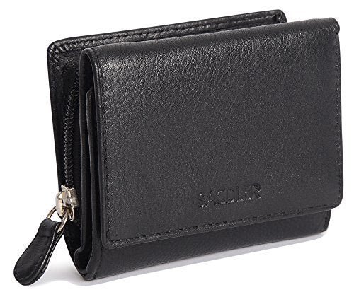 SADDLER CARLA Handmade Leather Compact Trifold Purse, RFID Protected | 5 Card Slots, ID Window & Zipped Coin Pocket | Gift Boxed