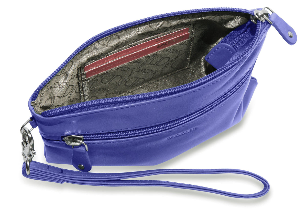 SADDLER SCARLETT Leather Zip Top Mini Clutch, Phone Holder with Detachable Wrist Strap, RFID Protected