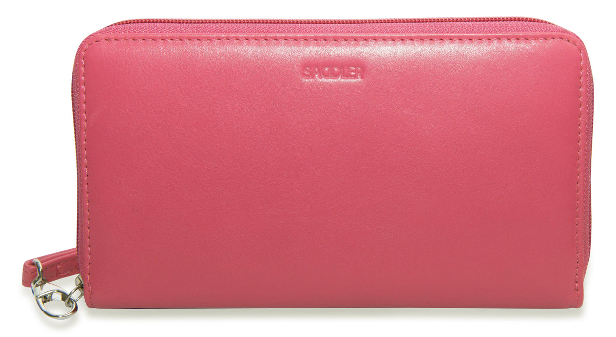 SADDLER SOPHIA Leather Zip Around Purse, 15 Card slots, Mobile Phone Pocket, Detachable Wrist Strap, RFID Protected