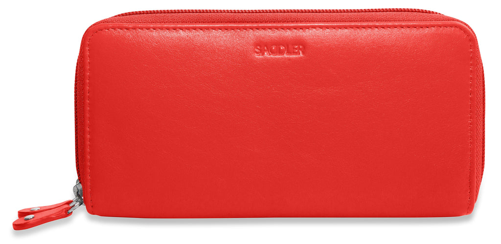 SADDLER GABRIELLA Leather Double Zip Around Purse, 8 Card Slots, Phone Pocket, and Coin Purse, RFID Protected