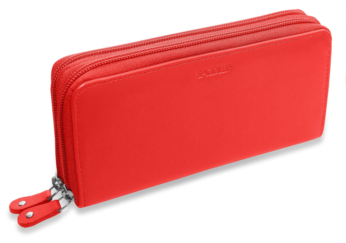 SADDLER GABRIELLA Leather Double Zip Around Purse, 8 Card Slots, Phone Pocket, and Coin Purse, RFID Protected