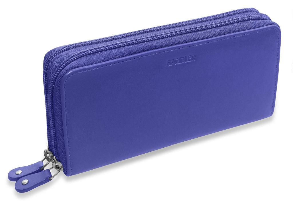 SADDLER GABRIELLA Leather Double Zip Around Purse, 8 Card Slots, Phone Pocket, and Coin Purse, RFID Protected