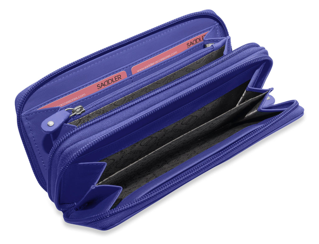 SADDLER GABRIELLA Leather Double Zip Around Purse, 8 Card Slots, Phone Pocket, and Coin Purse, RFID Protected