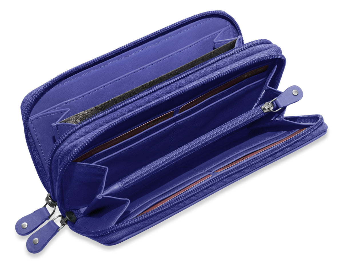 SADDLER GABRIELLA Leather Double Zip Around Purse, 8 Card Slots, Phone Pocket, and Coin Purse, RFID Protected