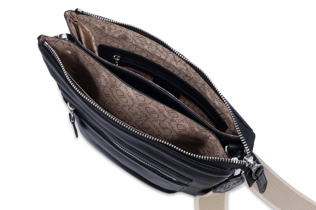 Ellen Leather 3-Section Zip-Top Crossbody bag, Handmade by Saddler