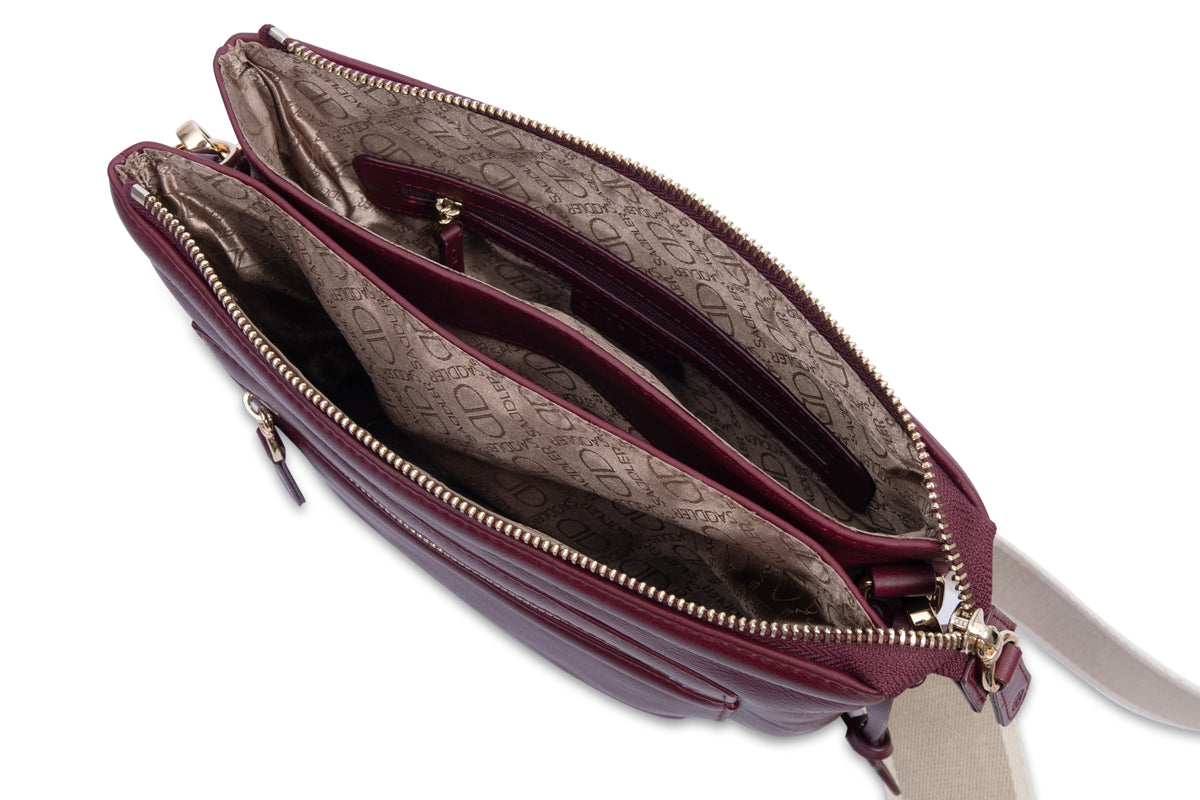 Ellen Leather 3-Section Zip-Top Crossbody bag, Handmade by Saddler